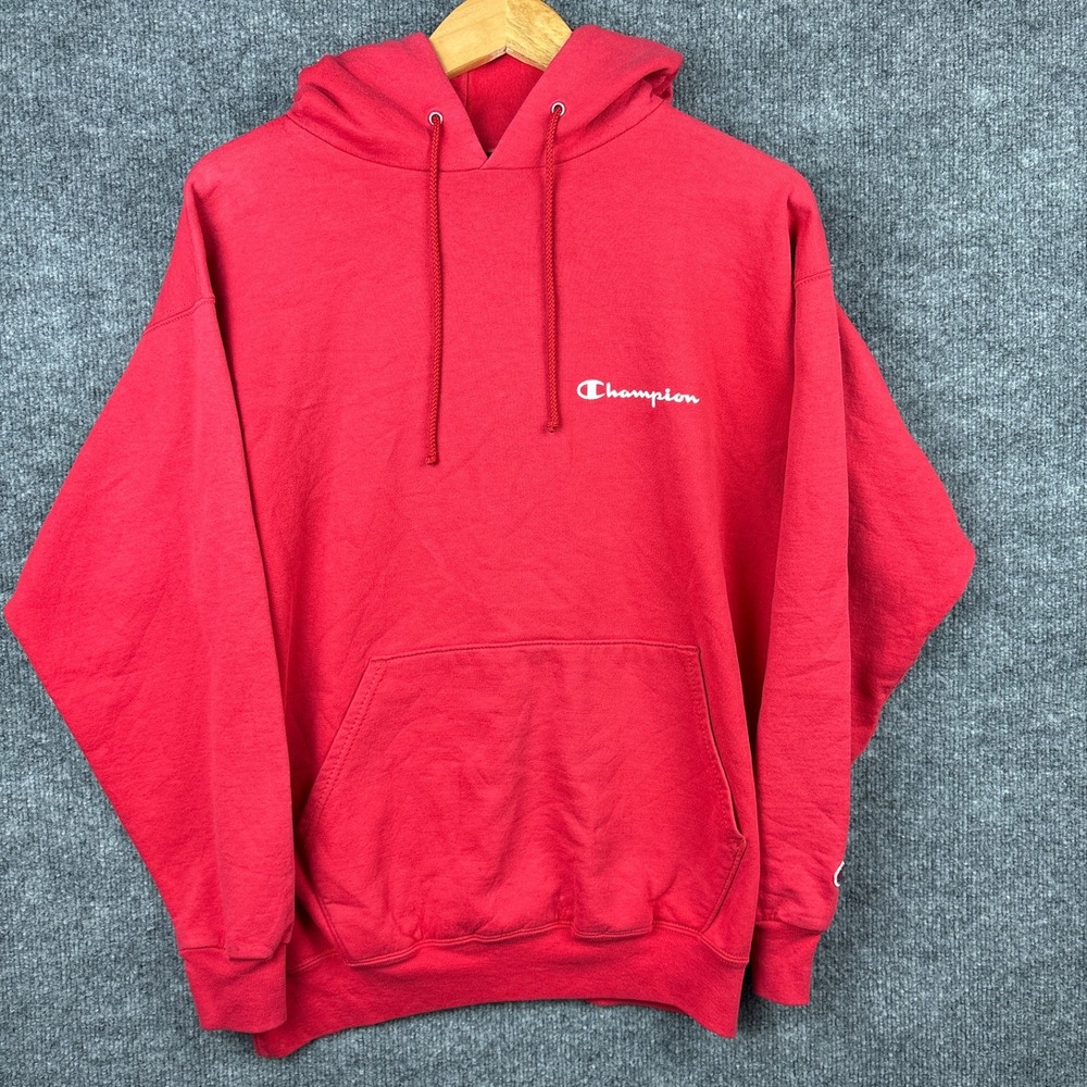 Vintage Y2K Champion Baggy Logo Hoodie Red Mens Large Sweatshirt